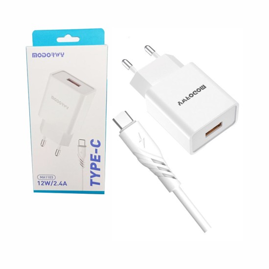 Carregador de Parede PD Modorwy MA1103 5V 2,4A com Tipo C cabo Branco Carregador de Parede PD Modorwy MA1103 5V 2,4A com Tipo C cabo Branco